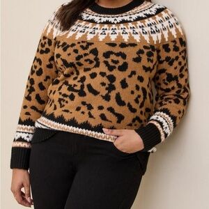 🥑5/$25 Torrid Womens Leopard Fair Isle Nordic Sweater Black‎ Brown Size 0